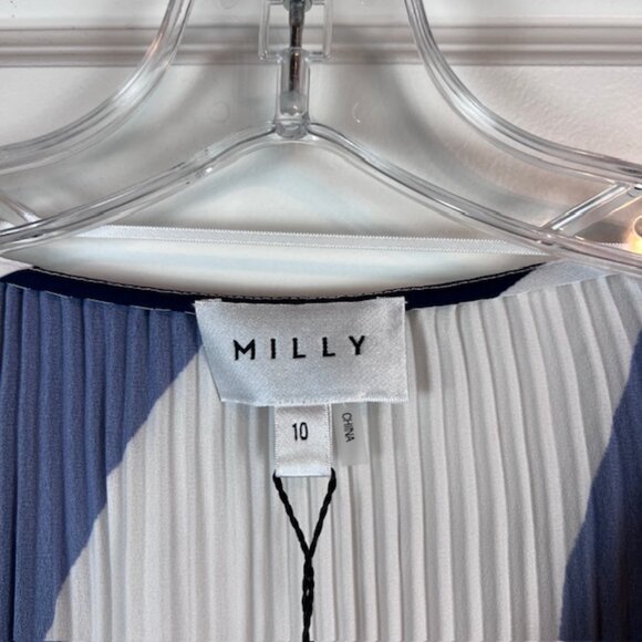 Milly Liv Zebra-Print Pleated Belted Mini Wrap Dress in Blue & White Size 10 - Picture 6 of 13